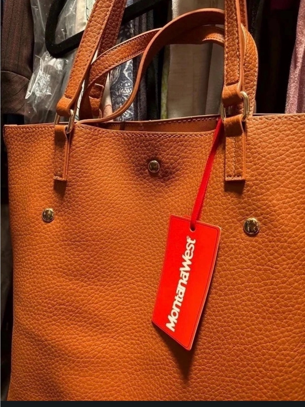 NWT Montana West Cognac Vegan Leather Tote with Gold Hardware